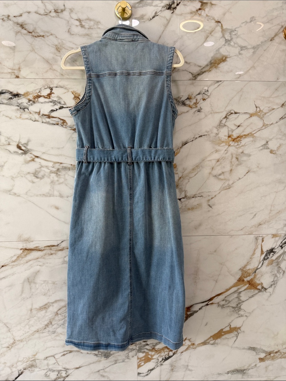 Evereve Light Blue Denim Midi Dress with Tie Waist - Picture 3 of 3